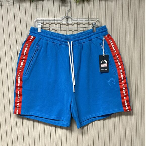 LIQUID X MARVEL Retro Captain America Shorts Blue Pigment Dye Boys 2XL - Picture 1 of 9